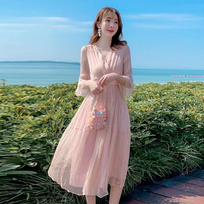 Women's Silk Dress, 2023 New Summer High-End Elegant Fashion, 100% Mulberry Silk, Fairy-like Long Dress