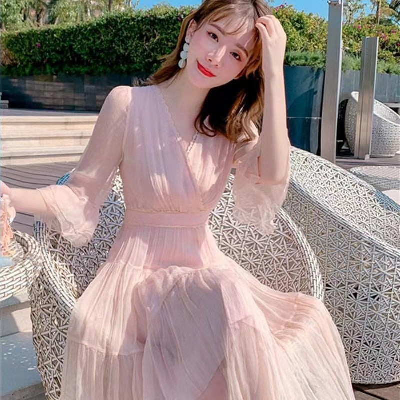 Women's Silk Dress, 2023 New Summer High-End Elegant Fashion, 100% Mulberry Silk, Fairy-like Long Dress